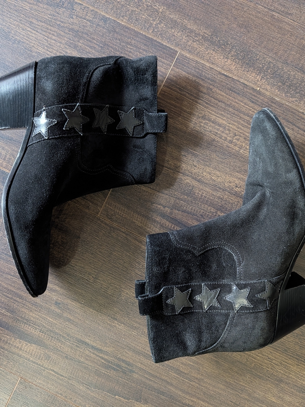 Saint Laurent FW16 Hedi Slimane Black Suede Star-Trim Ankle Cowboy Boots 35